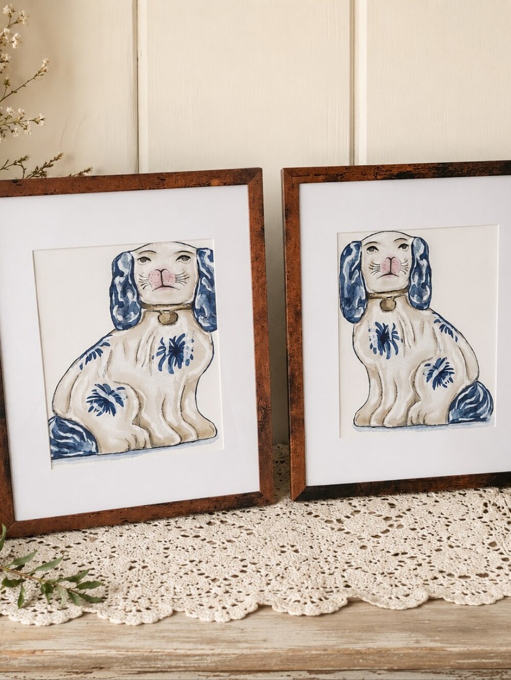 Staffordshire Dog FRAMED PRINTS 11x14 Set Chinoiserie